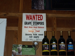 A sign hanging on the wall at Irvin Winery.