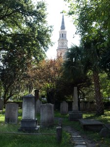 The churches and sometimes houses have graveyards besides them.