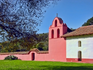 La Purisima Mission in Lompoc, Ca. This is a large mission with great walking trails, fountains and farmland.